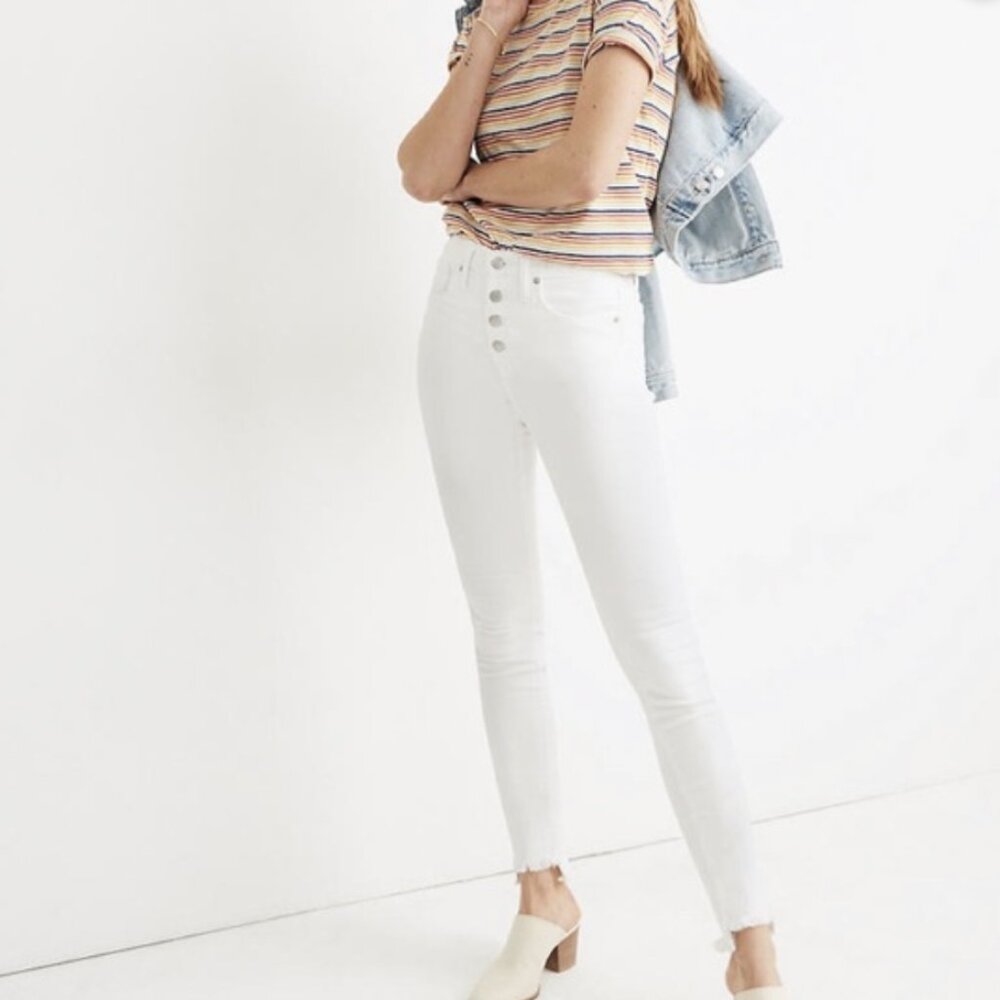 Madewell Size 34 Petite White Jeans 10" High Rise Skinny Step-Hem Button Fly